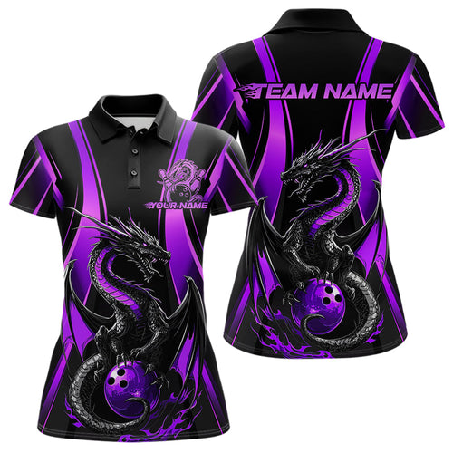 Custom Purple Dragon Bowling Jerseys, Dragon Bowling Women Polo Shirts Bowling League Shirt IPHW8928