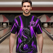 Load image into Gallery viewer, Custom Purple Dragon Bowling Jerseys, Dragon Bowling Men Quarter-Zip Shirts Bowling League Shirt IPHW8928