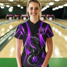 Load image into Gallery viewer, Custom Purple Dragon Bowling Jerseys, Dragon Bowling Women Quarter-Zip Bowling League Shirt IPHW8928
