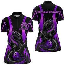Load image into Gallery viewer, Custom Purple Dragon Bowling Jerseys, Dragon Bowling Women Quarter-Zip Bowling League Shirt IPHW8928