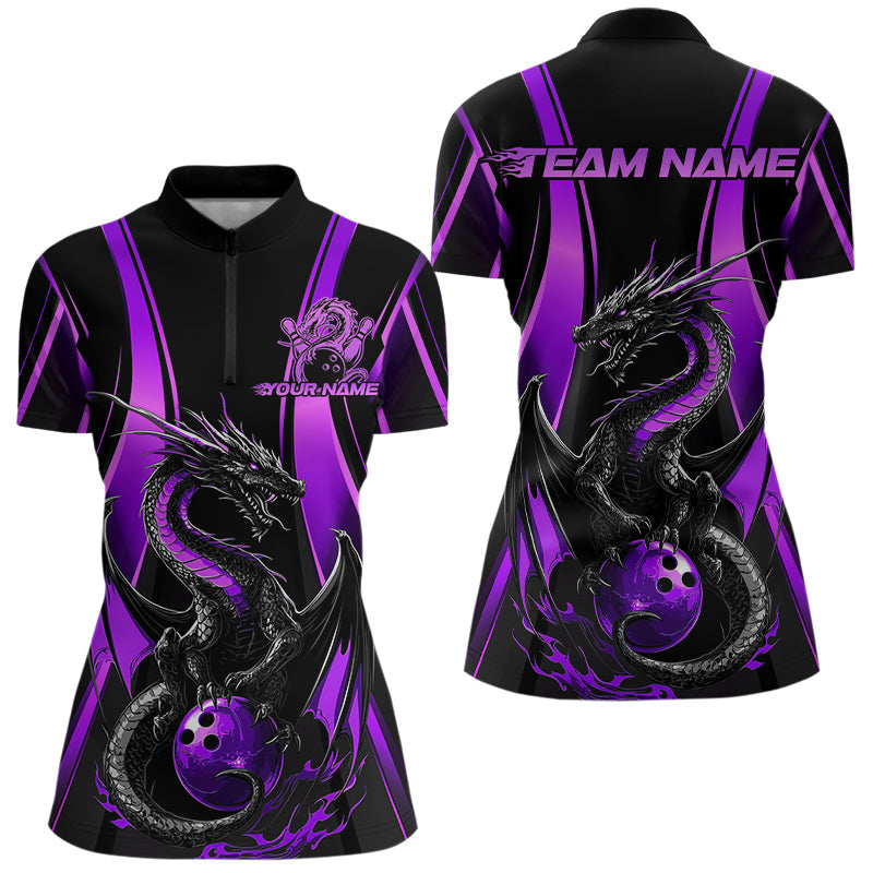 Custom Purple Dragon Bowling Jerseys, Dragon Bowling Women Quarter-Zip Bowling League Shirt IPHW8928