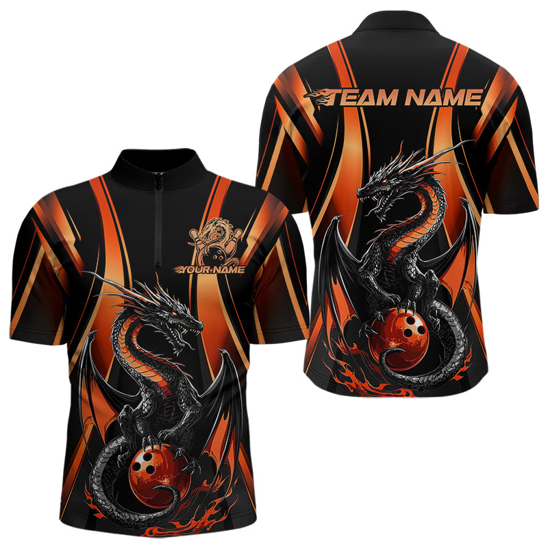 Custom Orange Dragon Bowling Jerseys, Dragon Bowling Men Quarter-Zip Shirts Bowling League Shirt IPHW8929