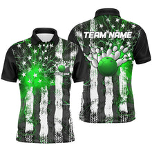 Load image into Gallery viewer, Green Thunder Lightning American Flag Custom Unisex Bowling Team Shirts, Patriotic Bowlers Outfit IPHW6491