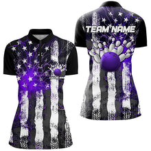 Load image into Gallery viewer, Purple Thunder Lightning American Flag Custom Ladies Bowling Team Shirts, Patriotic Bowlers Outfit IPHW6492