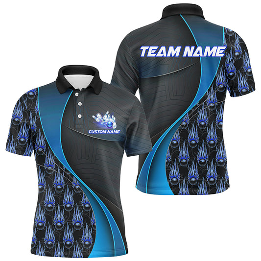 Flame Bowling Ball Pattern Custom Bowling Shirts For Men And Women, Bowling Team Jerseys | Blue IPHW6495