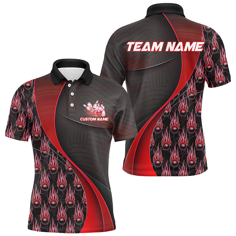 Flame Bowling Ball Pattern Custom Bowling Shirts For Men And Women, Bowling Team Jerseys | Red IPHW6497