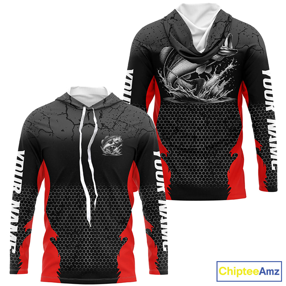 Personalized Largemouth Bass Fishing Jerseys, Bass Long Sleeve Tournament Fishing Shirts |Red IPHW6663