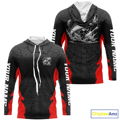 Personalized Largemouth Bass Fishing Jerseys, Bass Long Sleeve Tournament Fishing Shirts |Red IPHW6663