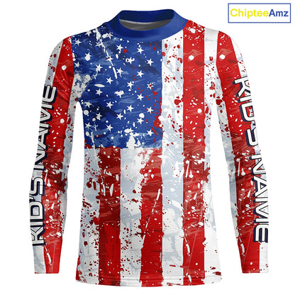 American Flag Custom Long Sleeve Uv Protection Fishing Shirts, Patriotic Fishing Jersey IPHW6851