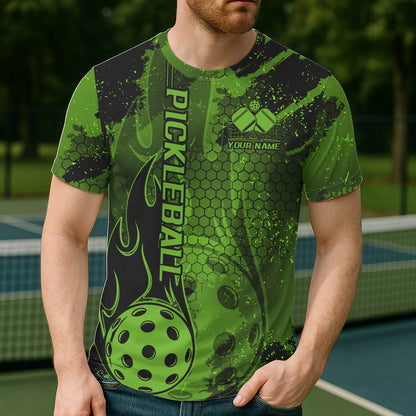 Black And Green Flame Custom Pickleball T-Shirts For Men And Women, Pickleball Uniforms Team Pickleball Jerseys IPHW7742