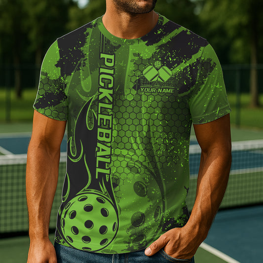 Black And Green Flame Custom Pickleball T-Shirts For Men And Women, Pickleball Uniforms Team Pickleball Jerseys IPHW7742