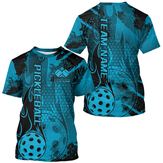 Black And Blue Flame Custom Pickleball T-Shirts For Men, Pickleball Uniforms Team Pickleball Jerseys IPHW7743