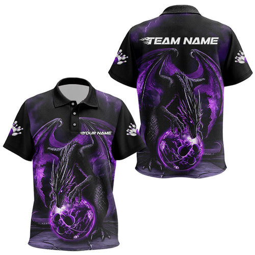 Black And Purple Custom Bowling Team Kid Polo Shirts, Dragon Bowling Uniform Bowler Outfits IPHW7990