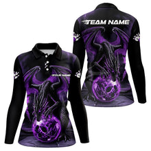 Load image into Gallery viewer, Black And Purple Custom Bowling Team Shirts For Women, Dragon Bowling Uniform Bowler Outfit IPHW7990