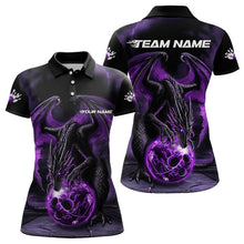 Load image into Gallery viewer, Black And Purple Custom Bowling Team Shirts For Women, Dragon Bowling Uniform Bowler Outfit IPHW7990