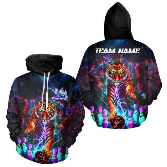 Custom Colorful Thunder Lightning Tiger Bowling Team Men And Women Hoodie Shirt, Bowling League Shirt IPHW7996