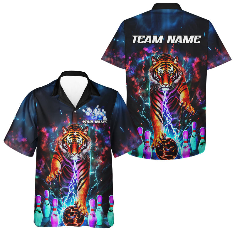 Custom Colorful Thunder Lightning Tiger Bowling Team Kid Hawaiian Shirt, Bowling League Shirt IPHW7996