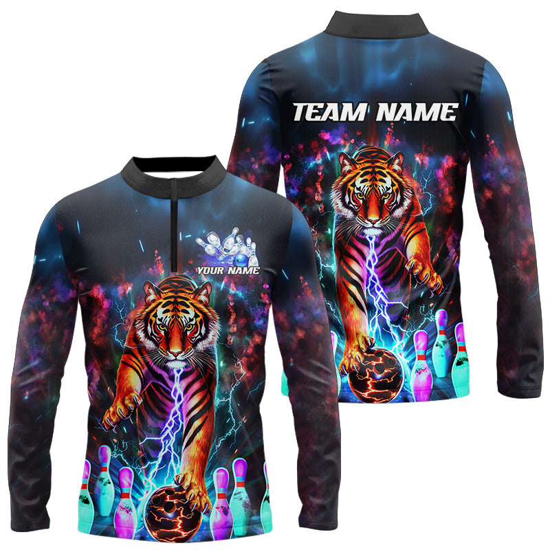 Custom Colorful Thunder Lightning Tiger Bowling Team Shirt For Men, Bowling League Shirt Outfit IPHW7996