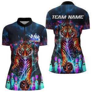 Custom Colorful Thunder Lightning Tiger Ladies Bowling Team Shirts, Bowling League Shirt IPHW7996