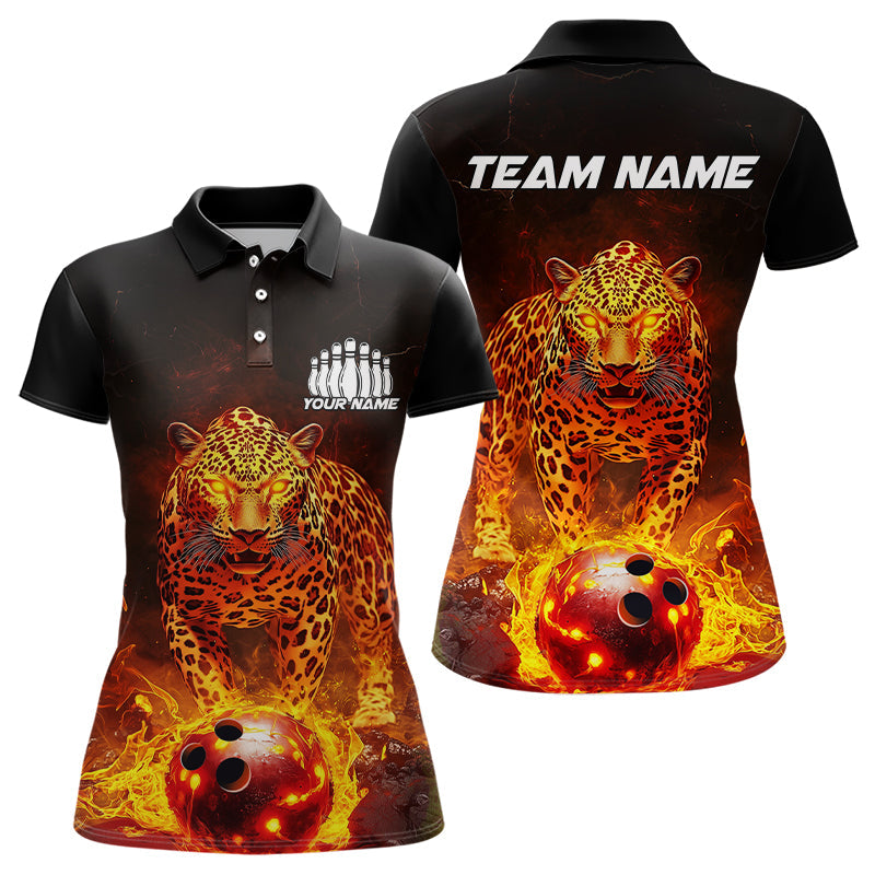 Custom Flaming Leopard Bowling Shirts For Women, Fire Bowling Team Shirt Bowler Uniform IPHW8000