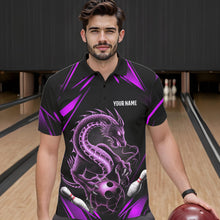 Load image into Gallery viewer, Custom Black And Purple Dragon Bowling Polo Shirts For Men, Dragon Bowling League Shirt IPHW8673