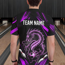 Load image into Gallery viewer, Custom Black And Purple Dragon Bowling Polo Shirts For Men, Dragon Bowling League Shirt IPHW8673