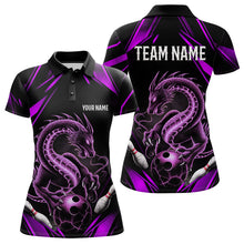 Load image into Gallery viewer, Custom Black And Purple Dragon Bowling Polo Shirts For Women, Dragon Bowling League Shirt IPHW8673