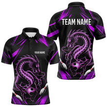 Load image into Gallery viewer, Custom Black And Purple Dragon Bowling Polo Shirts For Men, Dragon Bowling League Shirt IPHW8673
