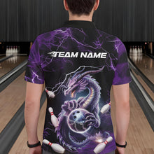 Load image into Gallery viewer, Custom Black And Purple Thunder Lightning Dragon Bowling Team Polo Shirts For Men IPHW8678