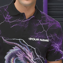 Load image into Gallery viewer, Custom Black And Purple Thunder Lightning Dragon Bowling Team Polo Shirts For Men IPHW8678