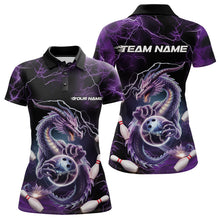 Load image into Gallery viewer, Custom Black And Purple Thunder Lightning Dragon Bowling Team Polo Shirts For Women IPHW8678