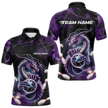 Load image into Gallery viewer, Custom Black And Purple Thunder Lightning Dragon Bowling Team Polo Shirts For Men IPHW8678