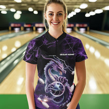 Load image into Gallery viewer, Custom Black And Purple Thunder Lightning Dragon Bowling Team Quarter-Zip Shirts For Women IPHW8678