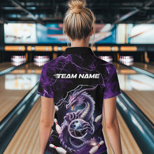 Load image into Gallery viewer, Custom Black And Purple Thunder Lightning Dragon Bowling Team Quarter-Zip Shirts For Women IPHW8678