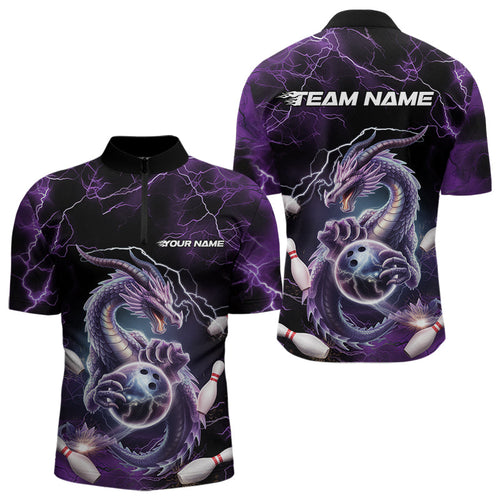 Custom Black And Purple Thunder Lightning Dragon Bowling Team Quarter-Zip Shirts For Men IPHW8678