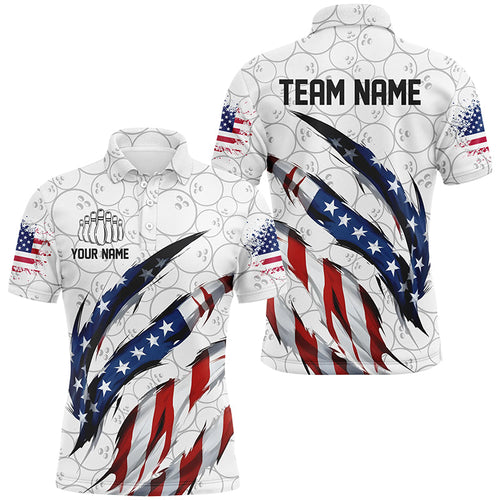 Custom Us Flag Bowling Polo Shirts For Men, Patriotic Bowling Team Shirts Bowling Outfits IPHW6867