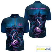 Load image into Gallery viewer, Custom Blue And Purple Dragon Bowling Quarter-Zip Shirts For Men, Dragon League Team Shirt IPHW9533