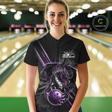 Load image into Gallery viewer, Custom Black And Purple Dragon Bowling Women Quarter-Zip Shirt, Dragon Bowling Team Shirt IPHW9538