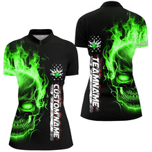 Load image into Gallery viewer, Flame Skull American Flag Custom Team Bowling Shirts For Women, Patriotic Bowling Shirt IPHW5146