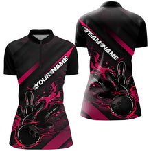 Load image into Gallery viewer, Custom Black And Pink Flame Bowling Shirts For Women, Bowling Team Bowling League Shirts IPHW7211