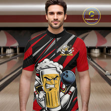 Load image into Gallery viewer, Custom Funny Red Bowling Jerseys Bowling And Beer Men Quarter-Zip Shirts, Bowling Jerseys IPHW10532