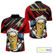 Load image into Gallery viewer, Custom Funny Red Bowling Jerseys Bowling And Beer Men Quarter-Zip Shirts, Bowling Jerseys IPHW10532