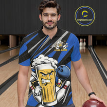 Load image into Gallery viewer, Custom Funny Blue Bowling Jerseys Bowling And Beer Men Polo Shirts, Bowling Jerseys IPHW10533