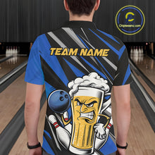 Load image into Gallery viewer, Custom Funny Blue Bowling Jerseys Bowling And Beer Men Polo Shirts, Bowling Jerseys IPHW10533