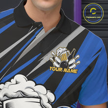 Load image into Gallery viewer, Custom Funny Blue Bowling Jerseys Bowling And Beer Men Polo Shirts, Bowling Jerseys IPHW10533