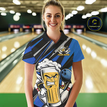 Load image into Gallery viewer, Custom Funny Blue Bowling Jerseys Bowling And Beer Women Polo Shirts, Bowling Jerseys IPHW10533