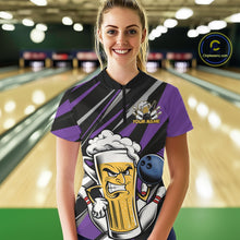 Load image into Gallery viewer, Custom Funny Purple Bowling Jerseys Bowling And Beer Women Shirts, Bowling Jerseys IPHW10535