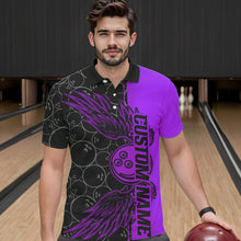Load image into Gallery viewer, Black And Purple Custom Bowling Ball And Wings Bowling Polo Shirts For Men, Team Uniform IPHW8693