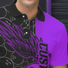 Load image into Gallery viewer, Black And Purple Custom Bowling Ball And Wings Bowling Polo Shirts For Men, Team Uniform IPHW8693