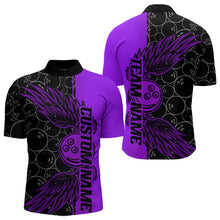 Load image into Gallery viewer, Black And Purple Custom Bowling Ball And Wings Bowling Quarter-Zip Shirts For Men, Team Uniform IPHW8693